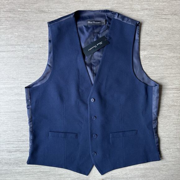 French Connection Waistcoat Mens 44 Blue Wool Blend Satin Lining NWT 4 Button - Picture 1 of 7